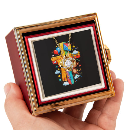 Rainbow Cross Jungle Animals | Christian Rose Gift Box - Love Knot Necklace | Gift for Kids