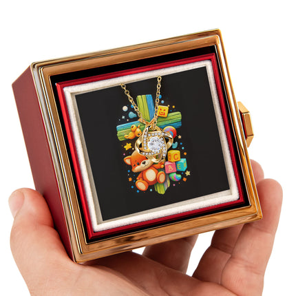 Rainbow Cross Little Fox | Christian Rose Gift Box - Love Knot Necklace | Gift for Kids