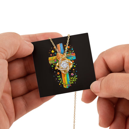 Rainbow Cross Praying Hands | Christian Rose Gift Box - Love Knot Necklace | Gift for Kids
