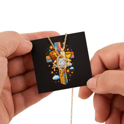 Rainbow Cross Bible And Cross | Christian Rose Gift Box - Love Knot Necklace | Gift for Kids