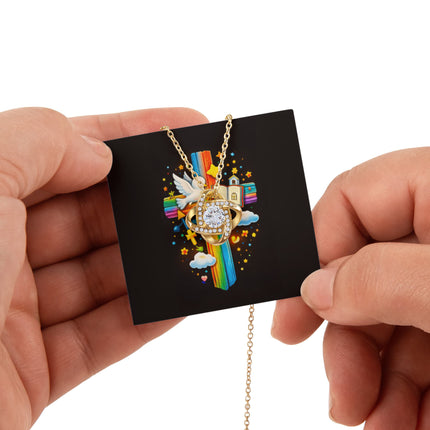 Rainbow Cross Open Bible | Christian Rose Gift Box - Love Knot Necklace | Gift for Kids