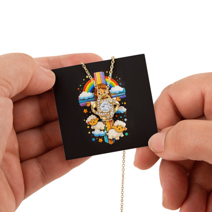 Rainbow Cross Jesus And Lamb | Christian Rose Gift Box - Love Knot Necklace | Gift for Kids