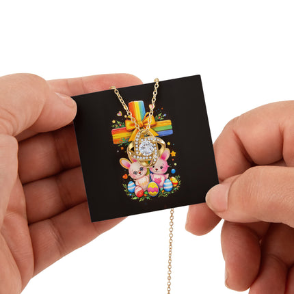 Rainbow Cross Bunnies | Christian Rose Gift Box - Love Knot Necklace | Gift for Kids