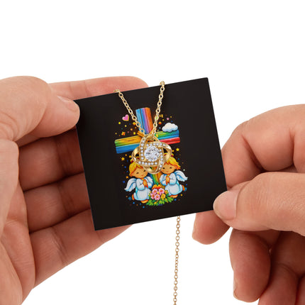 Rainbow Cross Angel Twins | Christian Rose Gift Box - Love Knot Necklace | Gift for Kids