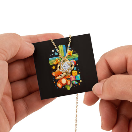 Rainbow Cross Little Fox | Christian Rose Gift Box - Love Knot Necklace | Gift for Kids