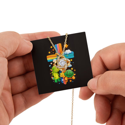 Rainbow Cross Turtle | Christian Rose Gift Box - Love Knot Necklace | Gift for Kids