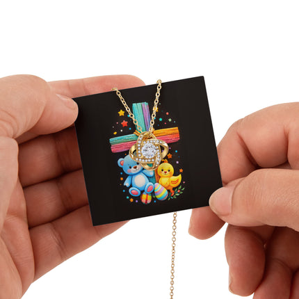 Rainbow Cross Teddy Bear | Christian Rose Gift Box - Love Knot Necklace | Gift for Kids