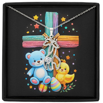 Rainbow Cross Teddy Bear | Christian Giraffe Necklace | Gift for Kids