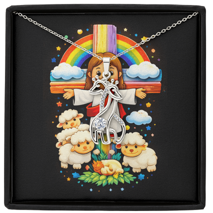 Jesus And Little Lambs | Christian Giraffe Necklace | Gift for Kids