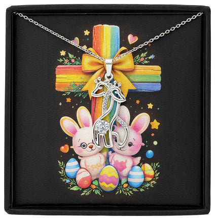 Rainbow Cross Bunnies | Christian Giraffe Necklace | Gift for Kids