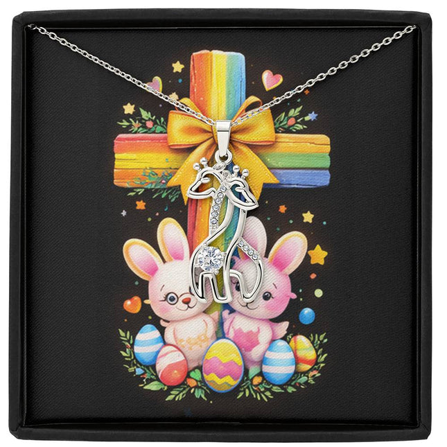Rainbow Cross Bunnies | Christian Giraffe Necklace | Gift for Kids