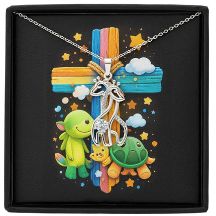 Rainbow Cross Turtle | Christian Giraffe Necklace | Gift for Kids