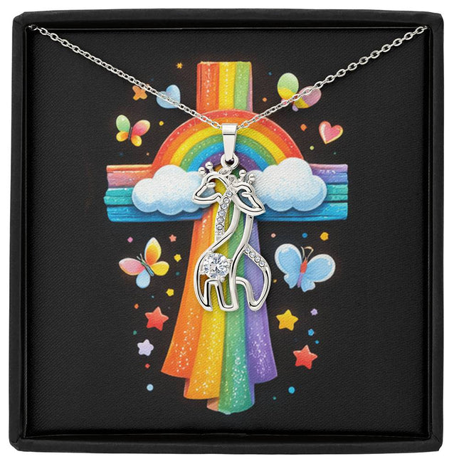 Rainbow Cross Butterfly | Christian Giraffe Necklace | Gift for Kids