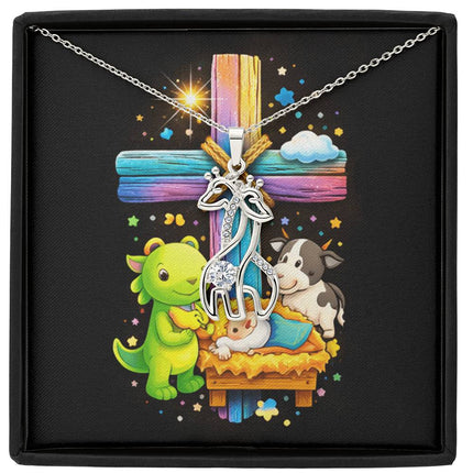 Rainbow Cross Frog And Cow | Christian Giraffe Necklace | Gift for Kids