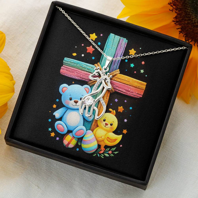 Rainbow Cross Teddy Bear | Christian Giraffe Necklace | Gift for Kids