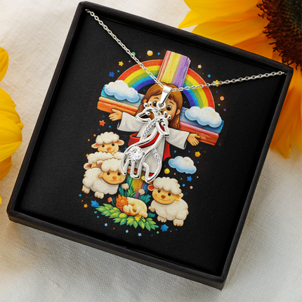 Jesus And Little Lambs | Christian Giraffe Necklace | Gift for Kids