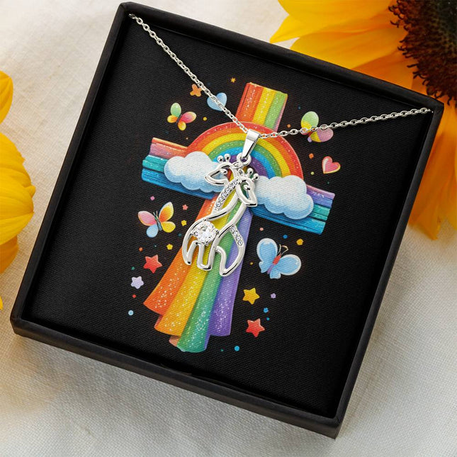 Rainbow Cross Butterfly | Christian Giraffe Necklace | Gift for Kids