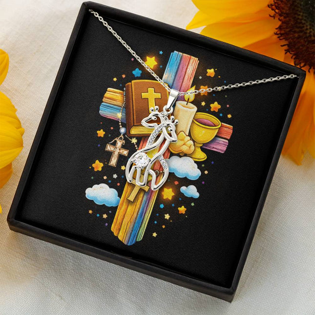 Rainbow Cross Bible And Cross | Christian Giraffe Necklace | Gift for Kids