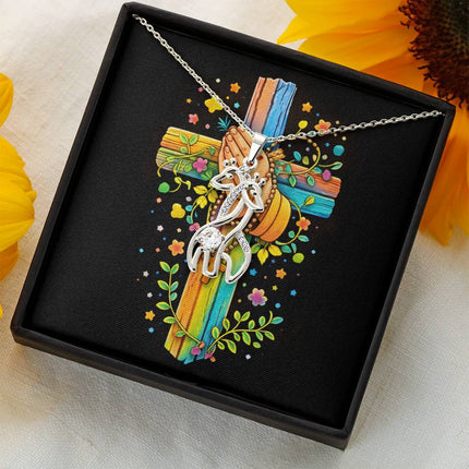 Rainbow Cross Praying Hands | Christian Giraffe Necklace | Gift for Kids