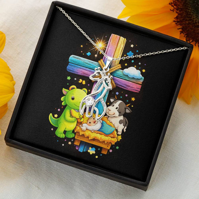 Rainbow Cross Frog And Cow | Christian Giraffe Necklace | Gift for Kids