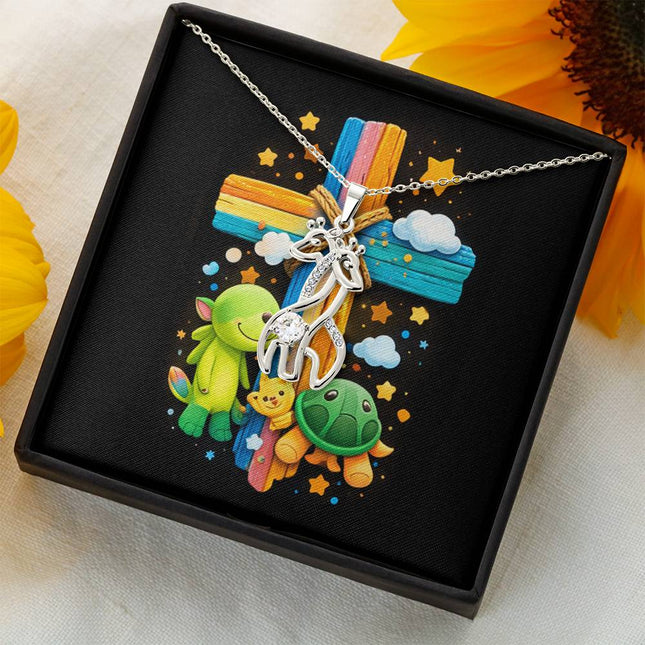 Rainbow Cross Turtle | Christian Giraffe Necklace | Gift for Kids
