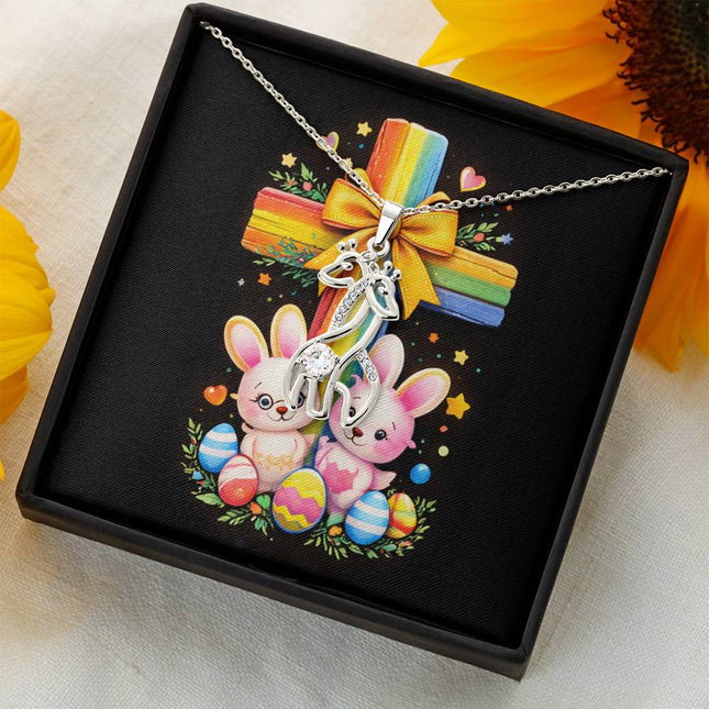 Rainbow Cross Bunnies | Christian Giraffe Necklace | Gift for Kids