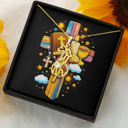 Rainbow Cross Bible And Cross | Christian Giraffe Necklace | Gift for Kids