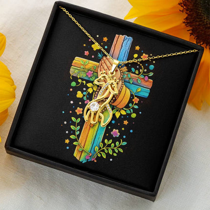 Rainbow Cross Praying Hands | Christian Giraffe Necklace | Gift for Kids