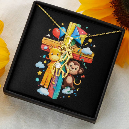 Rainbow Cross Jungle Animals | Christian Giraffe Necklace | Gift for Kids