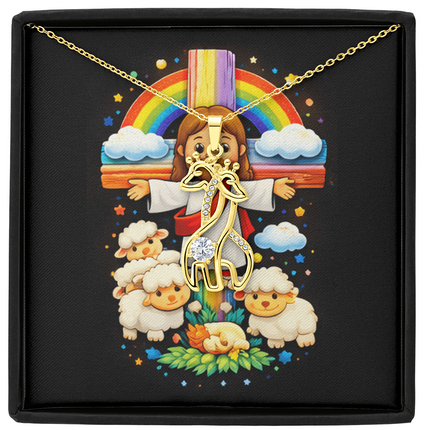 Jesus And Little Lambs | Christian Giraffe Necklace | Gift for Kids