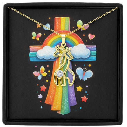 Rainbow Cross Butterfly | Christian Giraffe Necklace | Gift for Kids