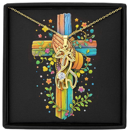 Rainbow Cross Praying Hands | Christian Giraffe Necklace | Gift for Kids
