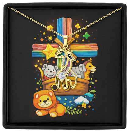 Rainbow Cross Noahs Ark | Christian Giraffe Necklace | Gift for Kids
