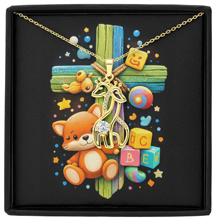 Rainbow Cross Little Fox | Christian Giraffe Necklace | Gift for Kids