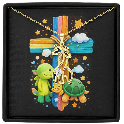 Rainbow Cross Turtle | Christian Giraffe Necklace | Gift for Kids