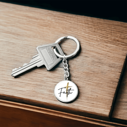Faith Cross Gold Christian Keychain | Graphic Circle Keychain Gift
