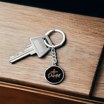 Devoted Cross Circle Keychain – Christian Gift for Men