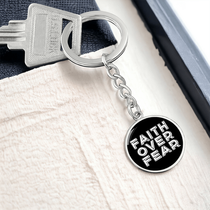 Faith Over Fear Graphic Circle Keychain – Christian Gift
