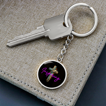 Inspiring Heart Cross Graphic Circle Keychain – Christian Gift for Women