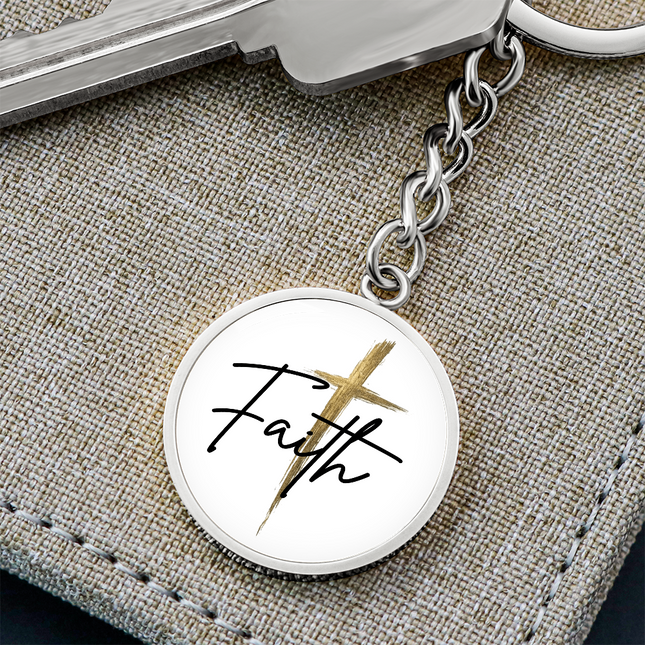 Faith Cross Gold Christian Keychain | Graphic Circle Keychain Gift