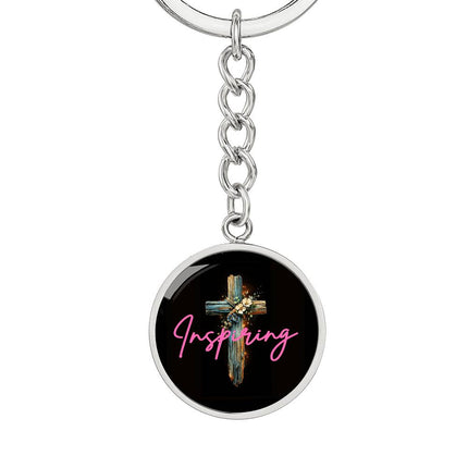 Inspiring Heart Cross Graphic Circle Keychain – Christian Gift for Women