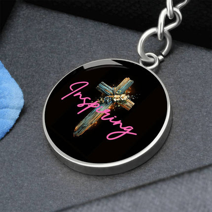 Inspiring Heart Cross Graphic Circle Keychain – Christian Gift for Women