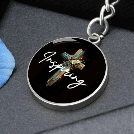 Inspiring Heart Cross Graphic Circle Keychain – Christian Gift for Women