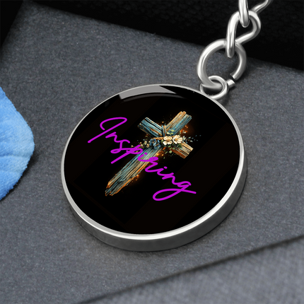 Inspiring Heart Cross Graphic Circle Keychain – Christian Gift for Women