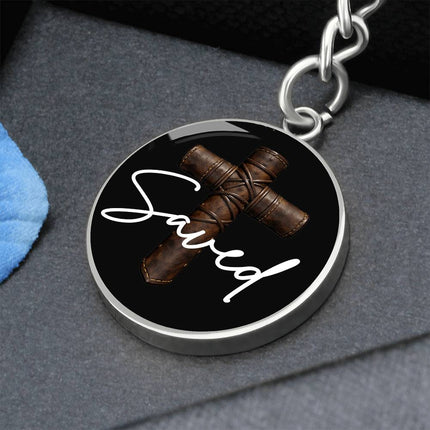 Saved Cross Circle Keychain – Christian Gift for Men