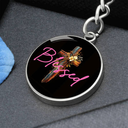 Inspiring Heart Cross Graphic Circle Keychain – Christian Gift for Women