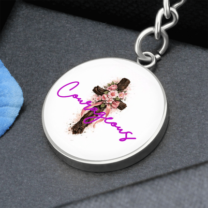 Courageous Flower Cross Christian Circle Keychain | Mother's Day Gift for Mom | Faith Gift