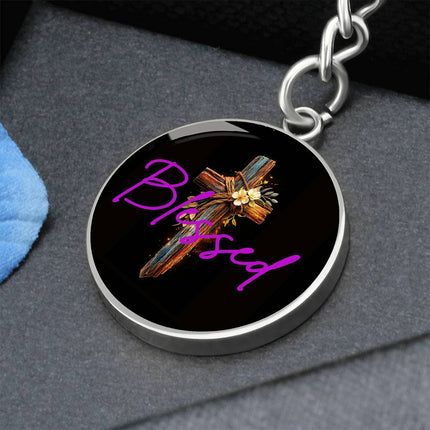 Inspiring Heart Cross Graphic Circle Keychain – Christian Gift for Women