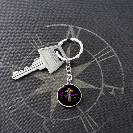 Inspiring Heart Cross Graphic Circle Keychain – Christian Gift for Women