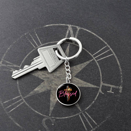 Inspiring Heart Cross Graphic Circle Keychain – Christian Gift for Women